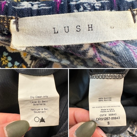 LUSH Boho Maxi Dress S Ethnic Print Navy Purple Sleeveless Ruffle Hem Festival - Picture 6 of 10